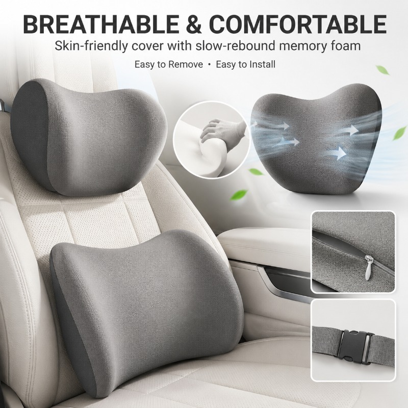 Car Headrest Neck Pillow and L - đánh giá và giá Memory Foam Car Neck Pillow Lumbar Support