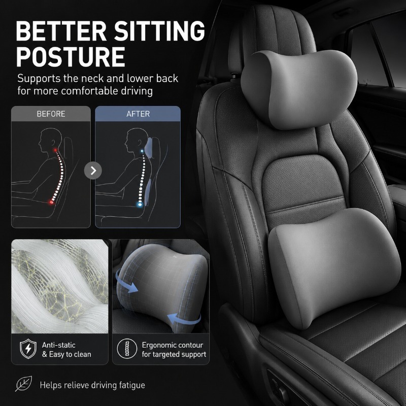 Car Headrest Neck Pillow and L - đánh giá và giá Memory Foam Car Neck Pillow Lumbar Support
