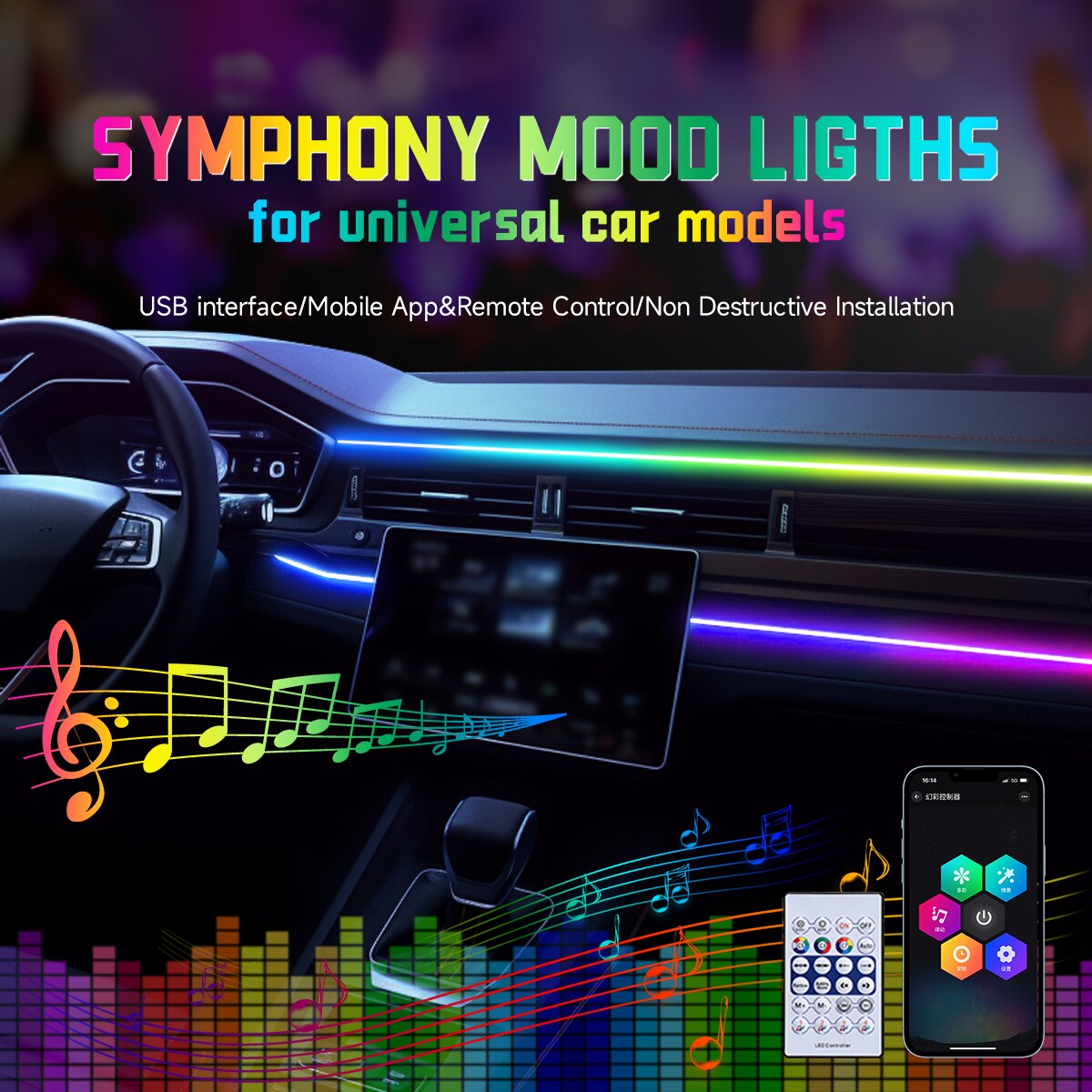 Car USB 64 Colors Acrylic Stri - đánh giá và giá Led Ambient Interior Car Lights App Control