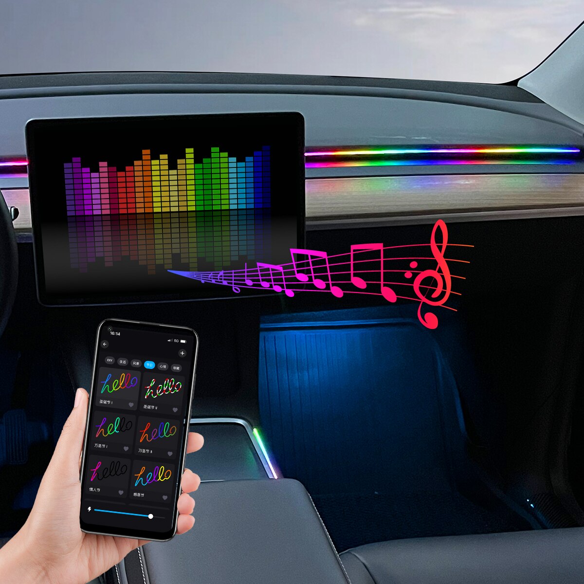 Car USB 64 Colors Acrylic Stri - đánh giá và giá Led Ambient Interior Car Lights App Control