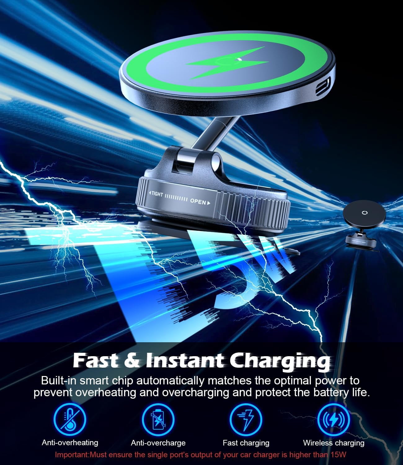 15W Wireless Fast Charger Car  - đánh giá và giá Wireless Car Charger Mount Fast Charging